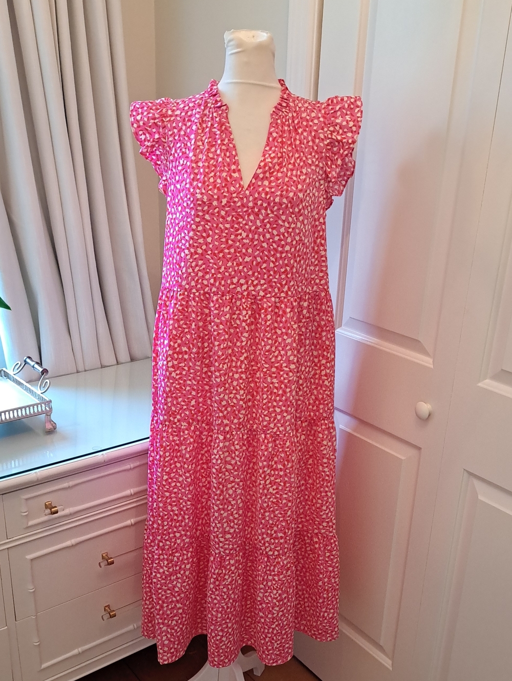 NWOT THML Womens Summer/Party Pink/Cream Cheetah Print Midi Dress SM